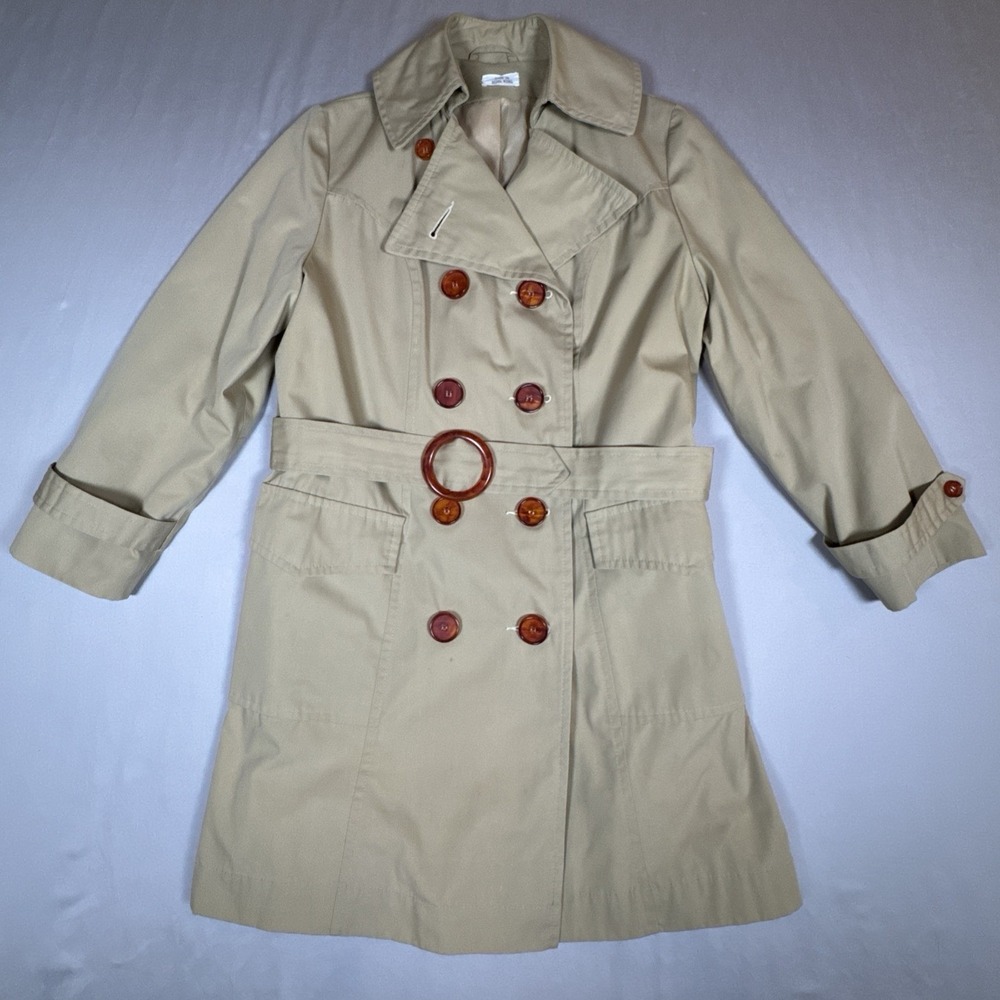 Vintage Rain-Ette Trench Coat Khaki Women's Size 8 Petite Made In Hong Kong
